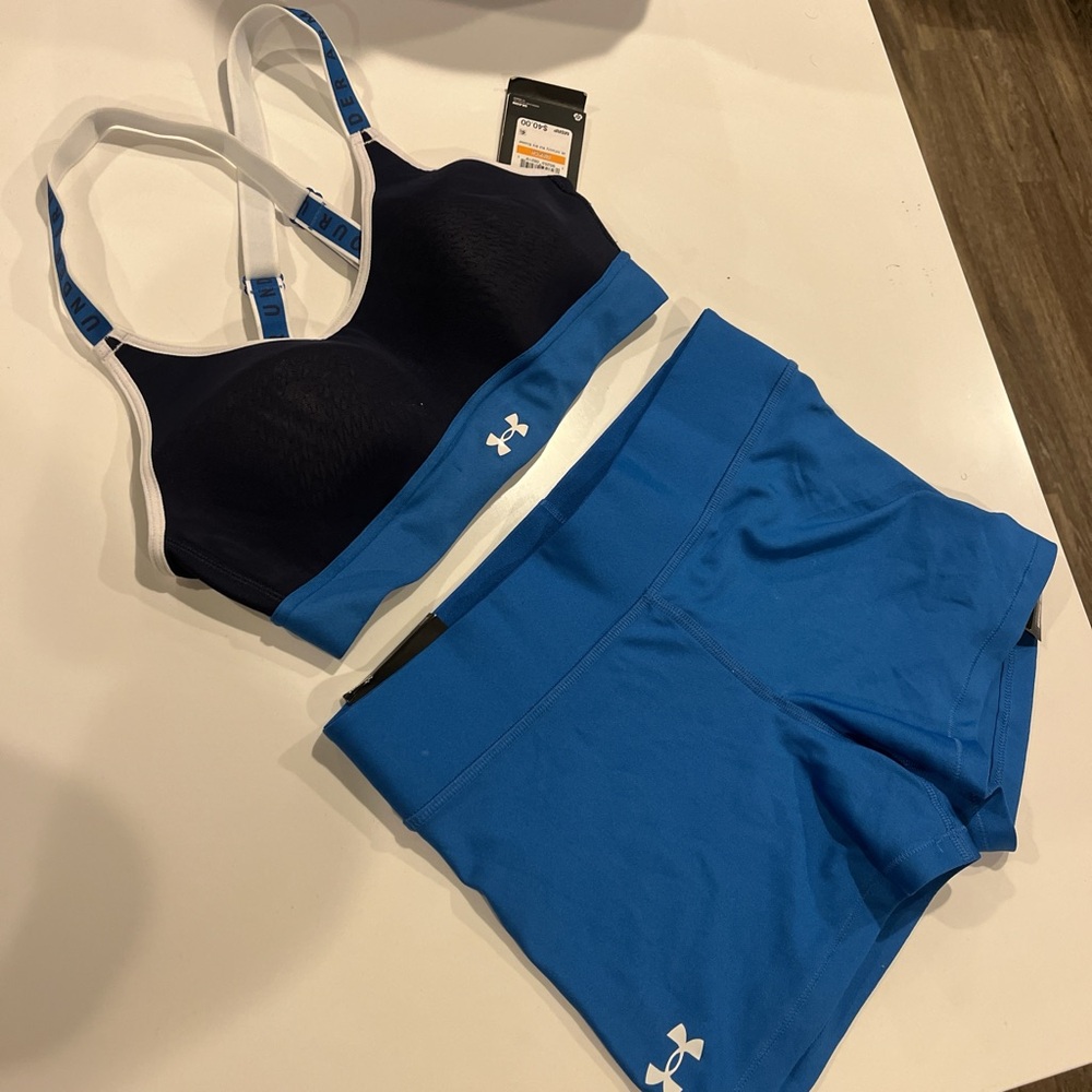 Under Armour Blue Sports Bra and Shorts Set